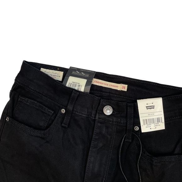 Levi's Premium 724 Distressed High Rise Straight Jeans Black Size 26x32 - Picture 5 of 9